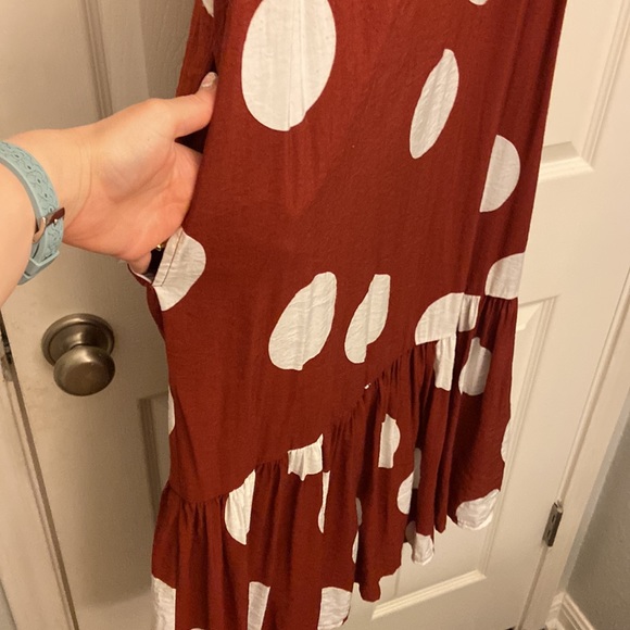 ANTHROPOLOGIE Michaela Flounced Polka Dot Terra Cotta Midi Dress Summer M - Picture 4 of 9